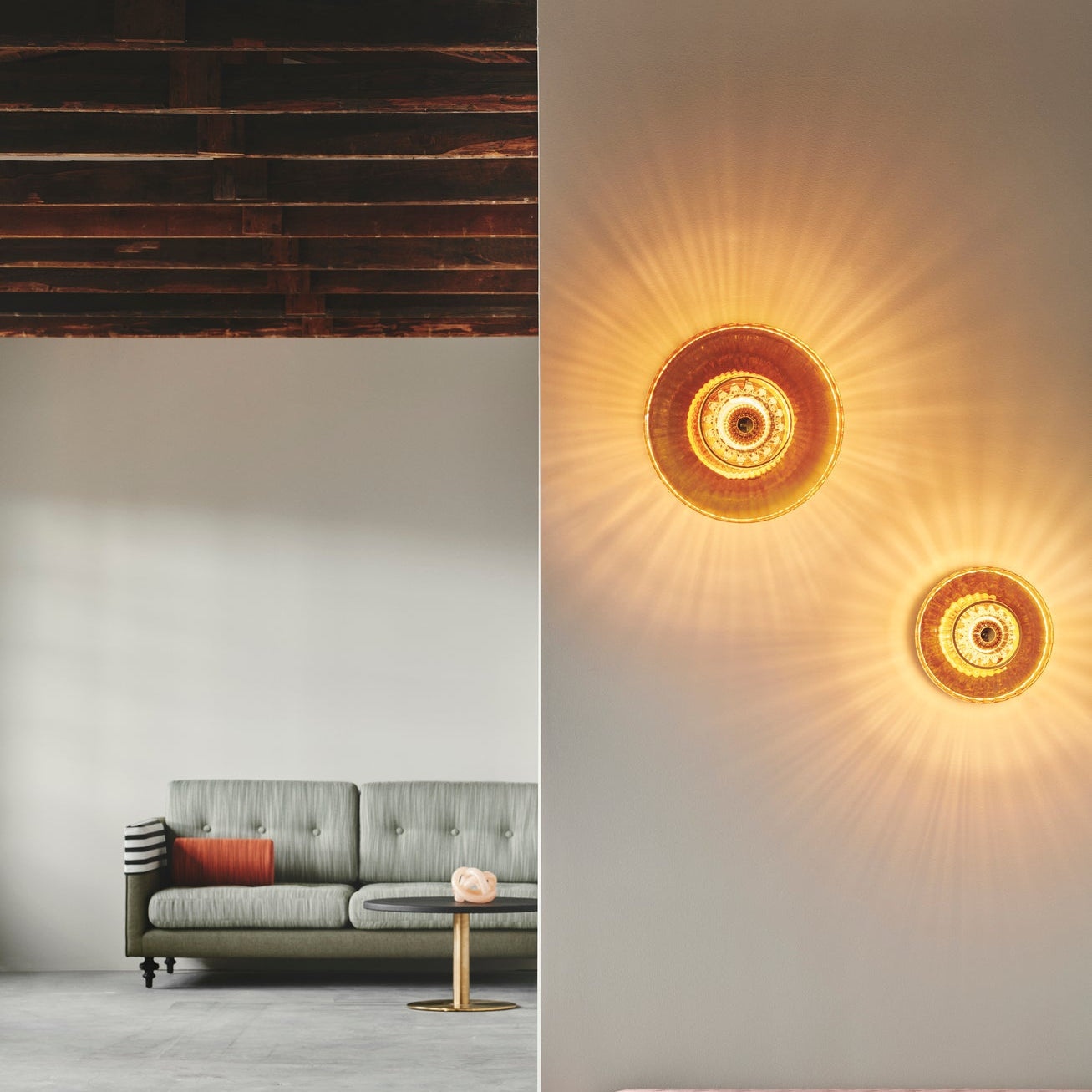 Two New Wave Optic Wall lamps hanging on the wall 